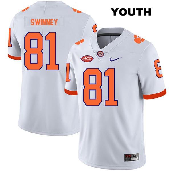 Youth Clemson Tigers #81 Drew Swinney Stitched White Legend Authentic Nike NCAA College Football Jersey STI5746MO